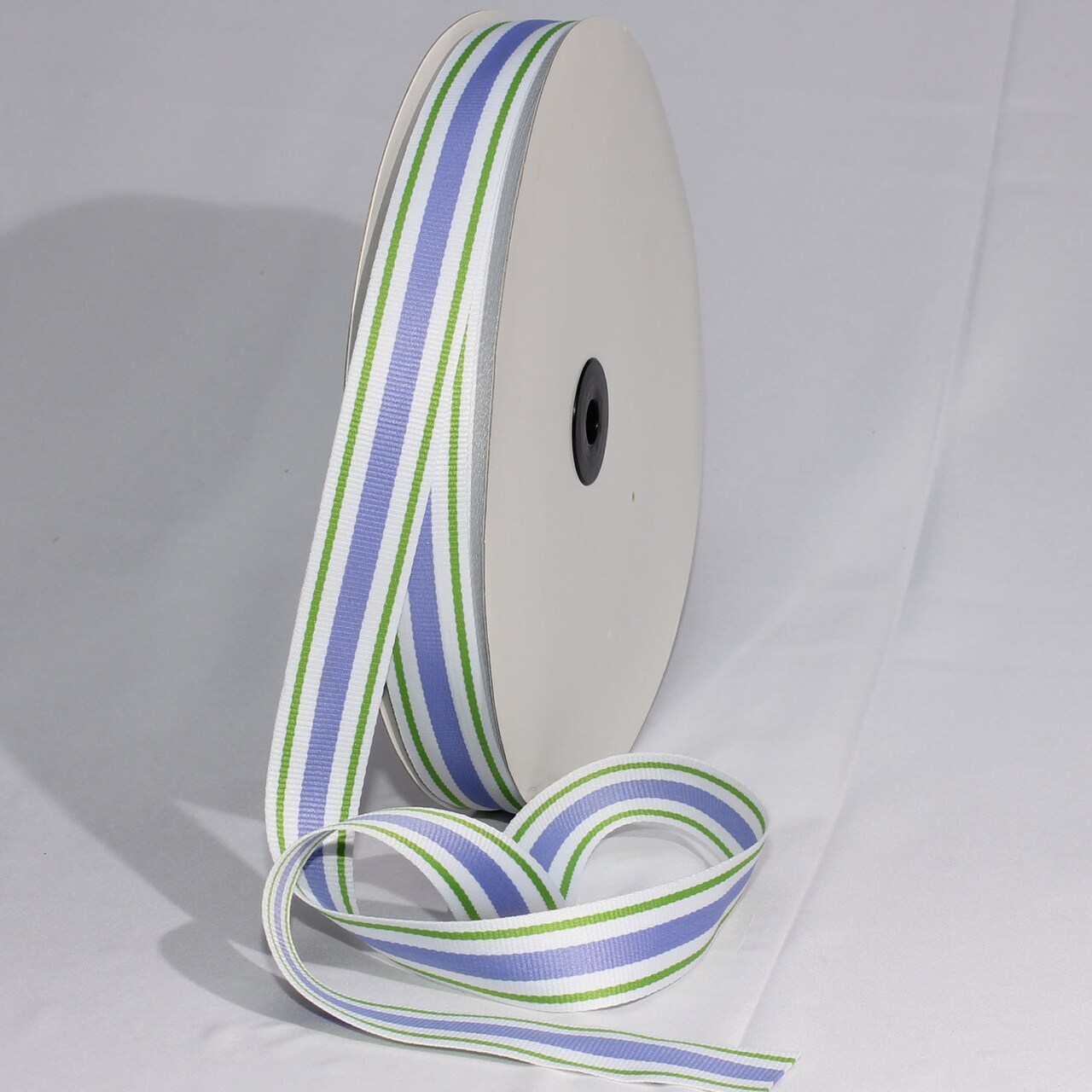 The Ribbon People White and Purple Striped Woven Grosgrain Craft Ribbon 1" x 55 Yards